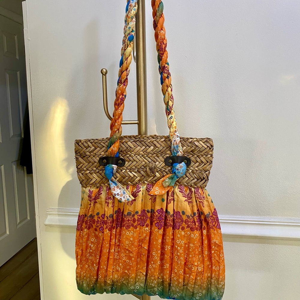Cappelli Straworld Orange and Blue Floral Shoulder Bag